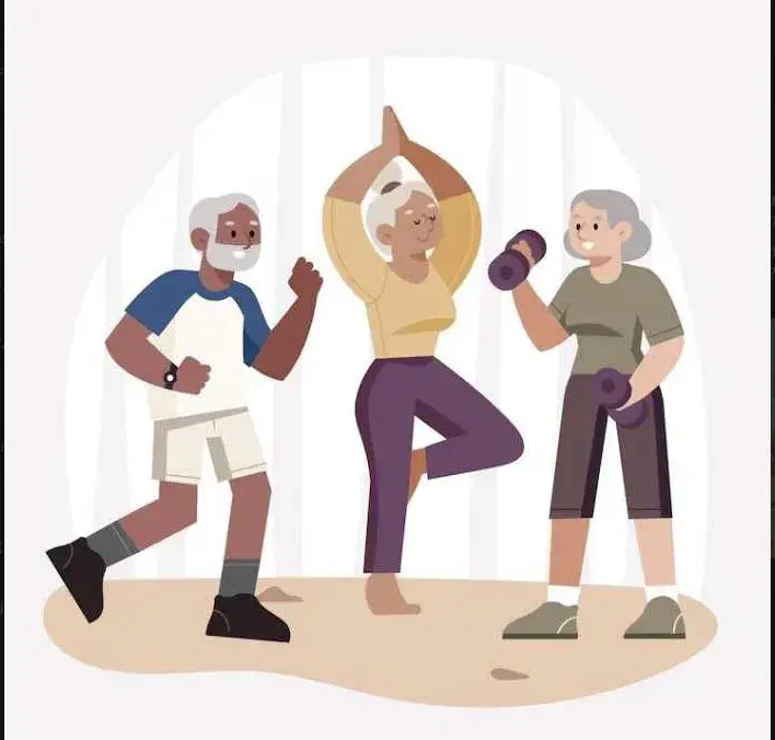 Illustration : trois personnes âgées pratiquent la gymnastique douce.