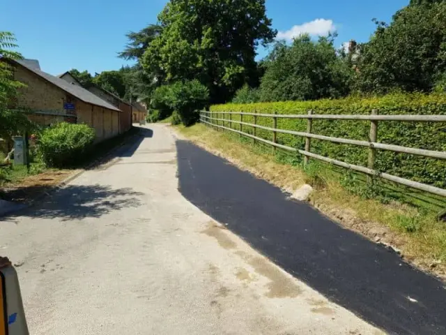 Chemin de campagne bordé de clôture et de verdure