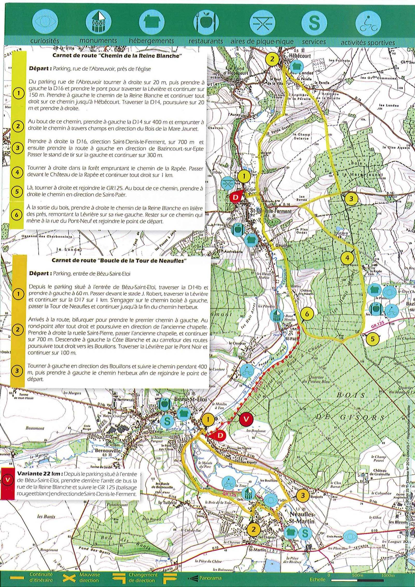 Carte de l'itinéraire du chemin de la Reine Blanche, le long de la Lévrière